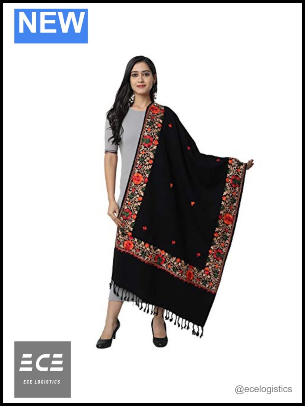 Kashmiri Embroidery Mixed Wool Shawl Stole Scarf Wrap Wedding Bridesmaid